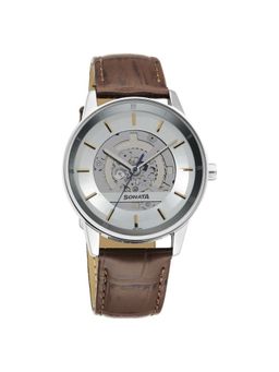 Sonata - Unveil Quartz Analog Silver Dial Leather Strap Watch for Men (M)