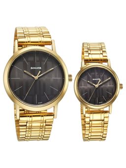 Sonata - Men Analog Grey Dial Gold Strap Watches (M)