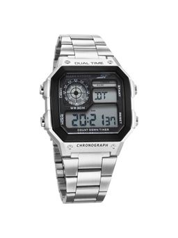 Sonata - Sf Hexa Metal Digital Black Dial Stainless Steel Strap Watch for Unisex (M)