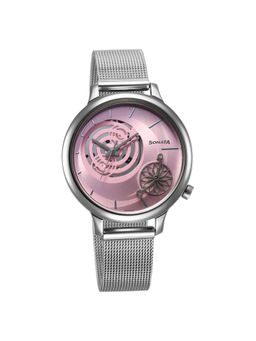 Sonata - Unveil Quartz Analog Pink Dial Stainless Steel Strap Watch for Women (M)