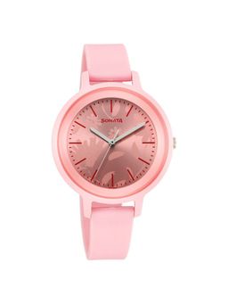 Sonata - Splash Quartz Analog Pink Dial Plastic Strap Watch for Women (M)