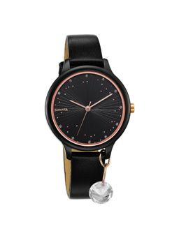 Sonata - Blush Quartz Analog Black Dial Leather Strap Watch for Women with Charm (M)