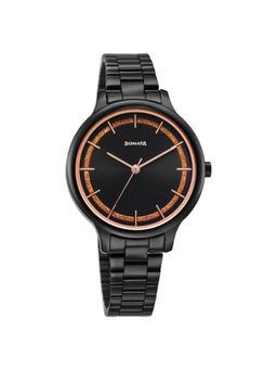 Sonata - Blush Quartz Analog Black Dial Stainless Steel Strap Watch for Women (M)