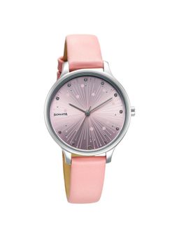Sonata - Blush Quartz Analog Pink Dial Leather Strap Watch for Women (M)