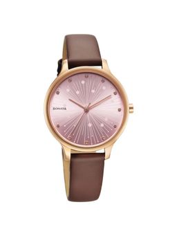 Sonata - Blush Quartz Analog Pink Dial Leather Strap Watch for Women (M)