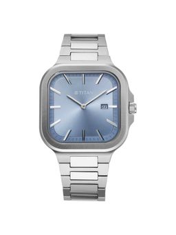 Titan - Classique Slim Square Quartz Analog with Date Blue Dial Watch for Men (M)