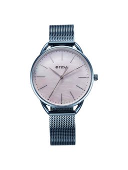 Titan - Slimline Quartz Analog Mother of Pearl Dial Blue Stainless Steel Strap Watch for Women (M)