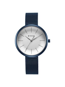 Titan - Slimline Quartz Analog White Dial Blue Stainless Steel Strap Watch for Women (M)