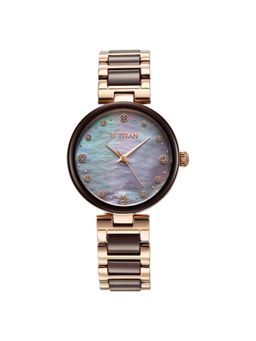 Titan - Purple Ceramics Mother of Pearl Dial Analog Steel & Ceramic Strap Watch for Women (M)