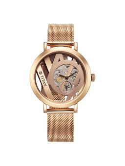 Titan - Purple Abstract Quartz Analog Rose Gold Stainless Steel Strap for Women (M)