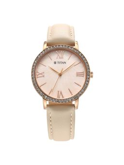 Titan - Purple Style Up Quartz Analog Rose Gold Leather Strap Watch for Women (M)