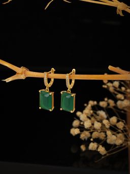 Carlton London - Green Gold Plated CZ Studded Geometric Drop Earrings