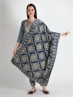 Moda Chales - Women Velvet Dupatta Shawl - Navy Blue, Silver, Cream (L)