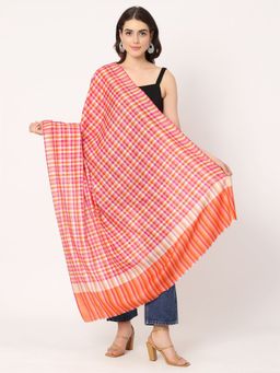 Moda Chales - Peach Pink Multi Color Check Shawl (L)