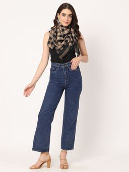 Moda Chales - Black Check Pattern Light Weight Pure Wool Shawl (L)