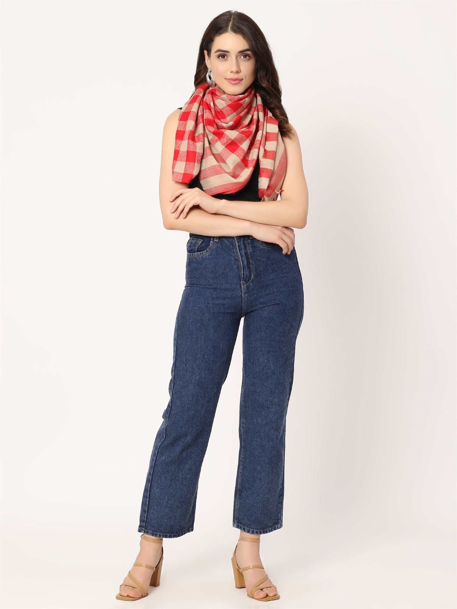moda chales Red Check Pattern Light Weight Pure Wool Shawl (L)-picture-38