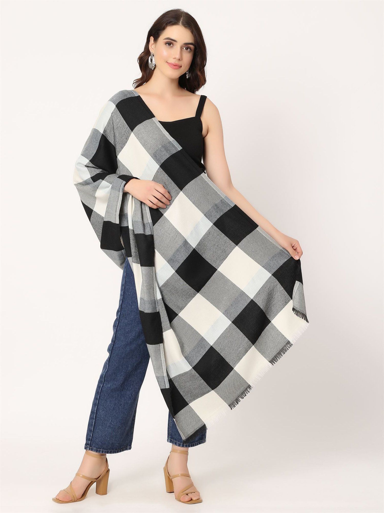 moda chales Black White And Sky Blue Women Pashmina Stole (M)-picture-16