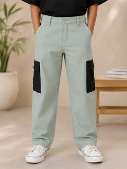 KiddoPanti - Green Boys Cotton Thigh Cut Sew Cargo Pant