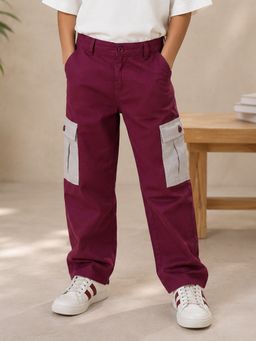 KiddoPanti - Maroon Boys Cotton Thigh Cut Sew Cargo Pant