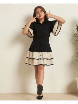 Bugandbees - Girls Lace Border Cotton Shirt with Layered Skirt