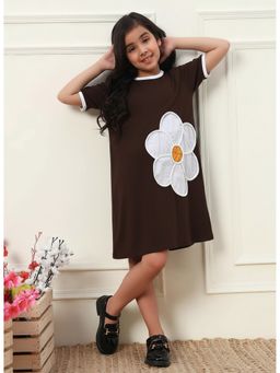 Bugandbees - Solid Cotton Dark Brown Knitted A-Line Dress