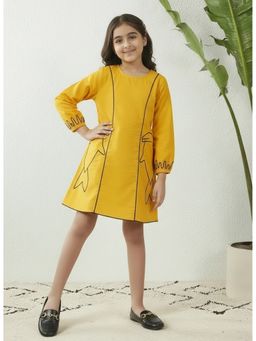 Bugandbees - Cotton Yellow Fish Motif A-Line Dress