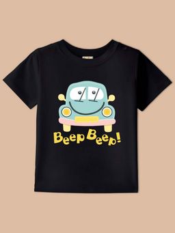 BLUSHES - Black Knit Half Sleeves Beep Beep Printed T-Shirt