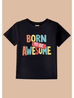 BLUSHES - Black Knit Half Sleeves Bron To Be Awesome Printed T-Shirt