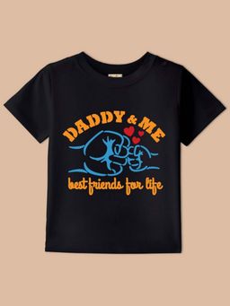 BLUSHES - Black Knit Half Sleeves Daddy and Me Printed T-Shirt