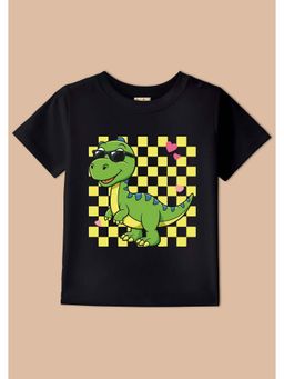 BLUSHES - Black Knit Half Sleeves Dinosaur Printed T-Shirt