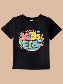 BLUSHES - Black Knit Half Sleeves Kids Era Printed T-Shirt