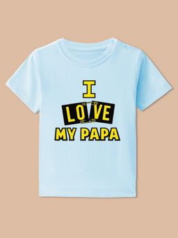 BLUSHES - Blue Knit Half Sleeve I Love My Papa Printed T-Shirt