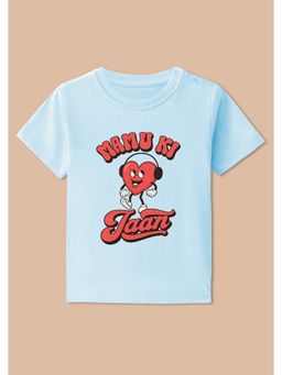 BLUSHES - Blue Knit Half Sleeve Mamu Ki Jaan Printed T-Shirt