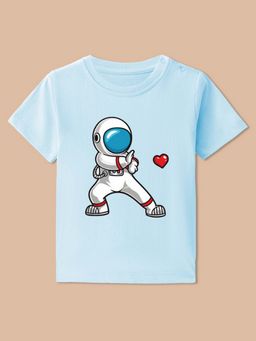 BLUSHES - Blue Knit Half Sleeves Space Lover Printed T-Shirt