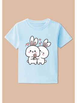 BLUSHES - Blue Knit Half Sleeve Two Rabbits Printed T-Shirt