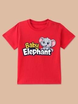 BLUSHES - Red Knit Half Sleeve Baby Elephant Printed T-Shirt