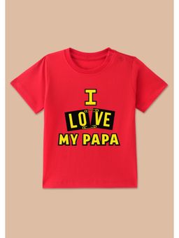 BLUSHES - Red Knit Half Sleeve I Love My Papa Printed T-Shirt
