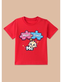 BLUSHES - Red Knit Half Sleeve Mom Dad and Me Printed T-Shirt
