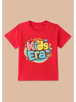 BLUSHES - Red Knit Half Sleeves Kids Era Printed T-Shirt