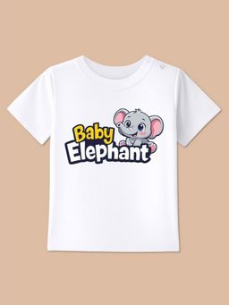 BLUSHES - White Knit Half Sleeve Baby Elephant Printed T-Shirt
