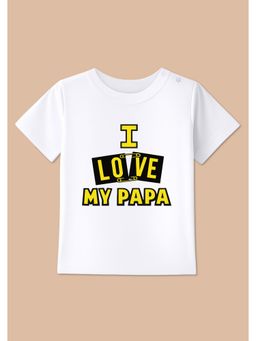 BLUSHES - White Knit Half Sleeve I Love My Papa Printed T-Shirt