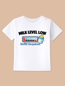 BLUSHES - White Knit Half Sleeve Milk Level Low Printed T-Shirt