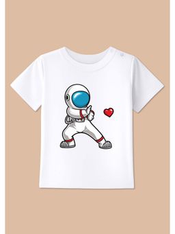 BLUSHES - White Knit Half Sleeves Space Lover Printed T-Shirt