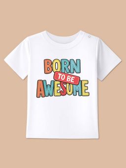 BLUSHES - White Knit Half Sleeves Bron To Be Awesome Printed T-Shirt
