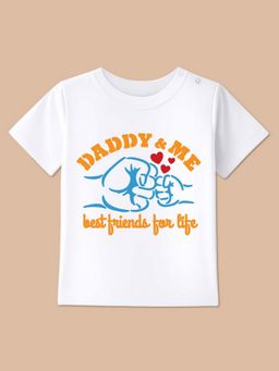 BLUSHES - White Knit Half Sleeves Daddy and Me Printed T-Shirt