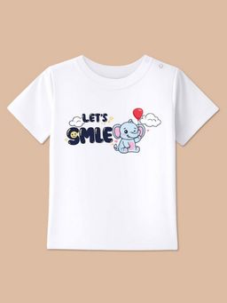 BLUSHES - White Knit Half Sleeves Lets Smle Printed T-Shirt