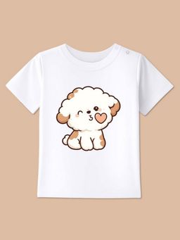 BLUSHES - White Knit Half Sleeve Sweet Dog Graphic Print T-Shirt