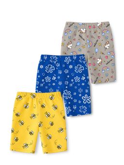 Trampoline - Girls Multi-Colour Cotton Lycra Printed Shorts (Pack of 3)