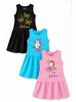 Trampoline - Girls Multi-Colour Printed A-Line Dress (Pack of 3)