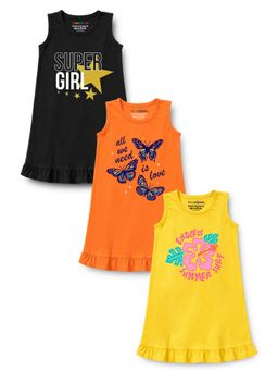 Trampoline - Girls Multi-Colour Printed A-Line Dress (Pack of 3)